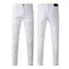 Designer masculino jeans estilo americano high street angustiado remendo transmissão ao vivo com retro branco elástico diamante clássico