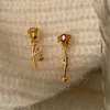 Boucles d'oreilles à clous pour femmes, bijoux de luxe exquis, couleur or, Rose incrusté de zircone cubique rouge, tendance, élégant, romantique et Chic