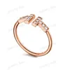 Classic Wedding for Women Double T-shaped Brand Designer Midi Rings Opening Sterling Sier Rings, 1.1with Original Fashion Woman Jewelry Ring Wired Band