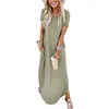 カジュアルドレス2024フェードカラー夏のドレス女性のための長い服ポケット付きの女性のノースリーブ