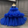 Royal Blue Quinceanera Dresses Off The Shoulder Lace Beads Tull Tiered Sweet 16 Prom Birthday Party Gown Vestido De vx 15 Anos