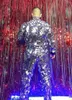 Scene Wear Sparkly paljett Jumpsuit Nightclub Birthday Prom Party Outfit Men Dancer Singer Show One Piece Costume