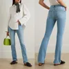 Jeans para mujer Primavera 2024 Mujeres Denim Pantalones largos Hendidura Azul claro Cintura alta Algodón Slim para mujer