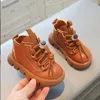 Boots Autumn Winter 3 Color Kids Girls for Boys Fashion Leather Leator Bottom Bottom Non Slip Running Shoe 21-30