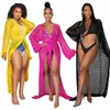 Für den Strand Kleidung Frauen Sommer Kleid 2024 Cover Up Strickjacke Cape Solide Spandex Badeanzug Outwear Ausflüge Pareo Tunika