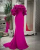 Fuchsia volants cou robes de soirée sans bretelles sirène robe de bal Satin balayage Train femmes vestidos de novia