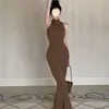 Casual Jurken Sexy Hoge Kraag Gebreide Katoenen Lange Zeemeermin Jurk Y2k Vrouwen Mouwloze Stretch Bodycon Fishtail Gewaad Koreaanse Maxi vestidos