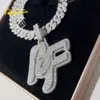 2 "largura prata esterlina ouro branco nome carta colar corrente hip hop moissanite pingente personalizado