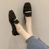 أحذية شحن مجاني منقوشة محسوسة مسطحات القماش Femme Spring Autumn Autumn Heel Shoe للنساء 2022 Breatable String Bead Torn Loafer
