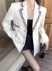 2024 autumn new san dro woven edge white single breasted coarse tweed suit women's jacket spring style