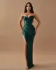 Prom Dresses Evening Gown Party Sleeveless NONE Train Custom Zipper Lace Up Plus Size New Thigh-High Slits Sweetheart Satin Dark Green Trumpet Mermaid