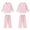 Flickor TurnDown Collar Pink Plaid Pyjama Set Cute Kid Vintage Toddler Kid's Pyjamas Set Sleep Loungewear Children's Clothing 240312