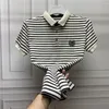 Men's Polos Clothes Black With Collar Male Tee Shirts Striped Polo T-shirt In Streetwear Ordinary Top Quick-drying