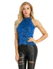 Tops Women Ladies Sleeveless Vest Tank Tops Fashion Shimmer Flashy Sequins Embellished Halter Neck Halloween Clubwear Rave Costumes