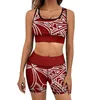 Aktiv-Sets, Polynesian Activewear, eng anliegendes Yoga-Oberteil, Shorts, ärmelloses Set für Damen, individuelles sportliches Temperament