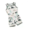 Zestawy odzieży Summer Baby Dinozaur dla chłopców Zestaw Toddler Sleveless Tank i elastyczne szorty talii niemowlę