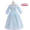 Filles cosplay sirène robes filles falbala revers manches bouffantes taille rétraction robe de princesse enfants vêtements de performance Z4298