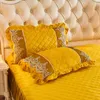 Saia de cama estilo americano flor ecológica bordado linho inverno grosso veludo amarelo 3 peças conjunto de saias