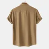 Camisas casuais masculinas camisa solta manga curta verão elegante gola de lapela com design sem costura elástico para confortável