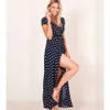 Womens Summer Short Sleeve V-neck Low Cut Printed Polka Dot Dress