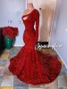 Bling Red Sequined Prom Dresses Vintage One Shoulder Long Sleeve Ruched Evening Gowns Plus Size Formal Party Wear BC3613