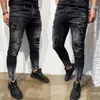 Männer Jeans Männer Knie Loch Ripped Stretch Skinny Denim Hosen Einfarbig Schwarz Blau Frühling Sommer Hip-Hop-Stil Slim Fit Hosen