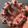 Bracciale con perline fai da te in argento tibetano intarsiato con perline turchesi