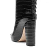 Сапоги в европейском и американском стиле, подиумные, с крокодиловым узором, зимние до колена, размер 34–45, женские, черные, золотые, на пикантном каблуке 11 см