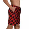 Mäns shorts Svart och röda checkers Board Summer Fashon Stylish Short Pants Sport Surf Quick Torkning Anpassade badstammar