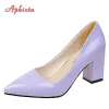 Boots Aphixta New 2.9Inch Pointed Tou Patent Leather Shoes Women Pumps Purple Colorful Thick Heels Work Pointed Toe Heels Plus Size 50