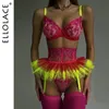 Ellolace Ruffle Heart Lingerie Sissy Érotique Sous-vêtements sans couture Fée Luxe Intime Jarretière Ceinture Valentine Contraste Couleur Tenue 240305