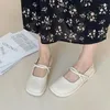 Chaussures décontractées simples blanches, coupe peu profonde, talon bas, semelle plate, pour femmes, printemps et automne, Vintage français Mary Jane, 2024