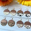 Pendientes colgantes diseño Original semicírculo de madera leopardo cuero de vaca círculo redondo gota para mujer joyería de moda