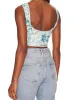 Tops retro Franse blauwe witte bloem print crop