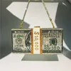 Creative Fashion Money Clutch Purse 10000 Dollars Stack Bags of Cash Evening Handbags Shoulder Wedding Dinner Bag 240305