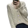 여자 니트 2024 순수 캐시미어 카디건 코트 짧은 느슨한 v- 넥 두꺼운 니트 양모 벽돌 장착 스웨터 여성