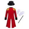 Kids Boys Circus Ringmaster Costume Halloween Theme Party Cosplay Long Sleeve Fringes Trim Tailcoat with Hat Magic Wand Gloves 240306