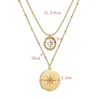 Pendentif Colliers Rond Coin Star Élégant Imitation Perle 2 Couches Chaîne Collier En Acier Inoxydable Pour Femmes Fille Mode Bijoux