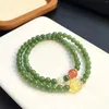 Strand Natural Hetian Jade Green Double Ring Bracelet Female Chinese Retro Style Southern Red Agate Beeswax Flower