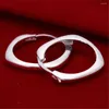 Backs Earrings 925 Sterling Silver Flat Square Round 20mm Hoop For Woman Wedding Engagement Fashion Party Charm Jewelry