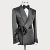 Mens Jacket Plain Black Belt Lapel Slim Custom Clothing Groomsmen Suit Fashion Casual Business Wedding Tuxedo 240312