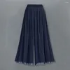 Pantaloni da donna Pantaloni tinta unita Gamba larga Elegante Taglie forti Gamba larga per donna Vita alta elastica pieghettata