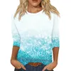 Women's T Shirts Fashion Casual 3/4 Sleeve Print Stand Collar Pullover Top Clothing And Offers 2024