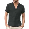 Laaggeprijsde heren effen kleur opstaande kraag half open voorkant dunne korte mouwen shirt top voor kleding