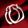 Backs Earrings 925 Sterling Silver Flat Square Round 20mm Hoop For Woman Wedding Engagement Fashion Party Charm Jewelry