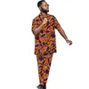 Ethnic Clothing African Fashion Clothes Men's Turn Down Collar Tops With Pants 2 Pieces Set Male Short Sleeve Shirts Print Outfits