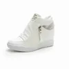 High Top Women Sneakers Spring Autumn Hidden Heel Casual Shoes Side Zip Women White Platform Wedge Rivet Shoes 240309