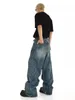 Reddachic torcido costura homens baggy jeans vintage lavagem bigodes retalhos perna larga casual calças oversize skater hiphop streetwear 240311