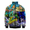 Giacche da uomo Divertente Graffiti Modello 3D Giacca Uomo Donna Harajuku Cappotto stile Hip Hop Casual Colletto alla coreana Felpa con cerniera Top