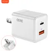 QERE 30W PD GAN PHONE محولات Universal Us Plug Safe Type C USB ذكي سريع الشحن MINI شاحن سريع المحمول